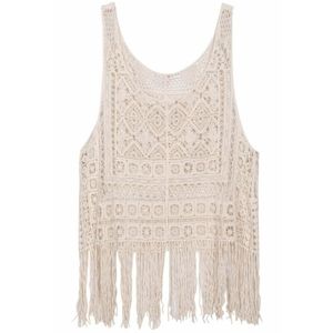 5TH CULTURE Fringed Macrame Woven Boho Top M/L